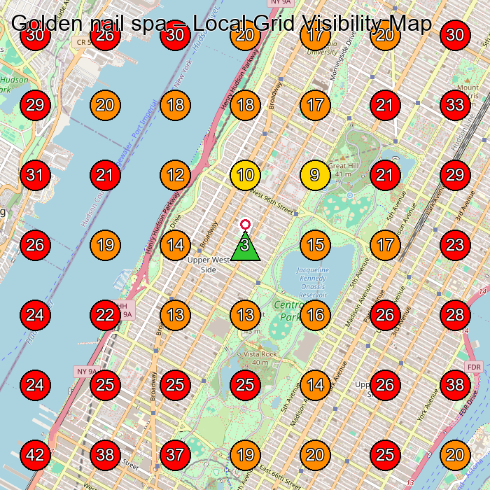 Golden nail spa GeoGrid visibility map for Nail Salon in New York